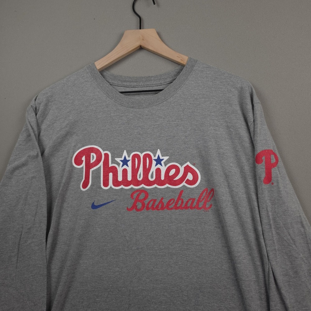 Nike Team Philadelphia Phillies Baseball Long Sleeve Tee Men XL Heather Gray MLB